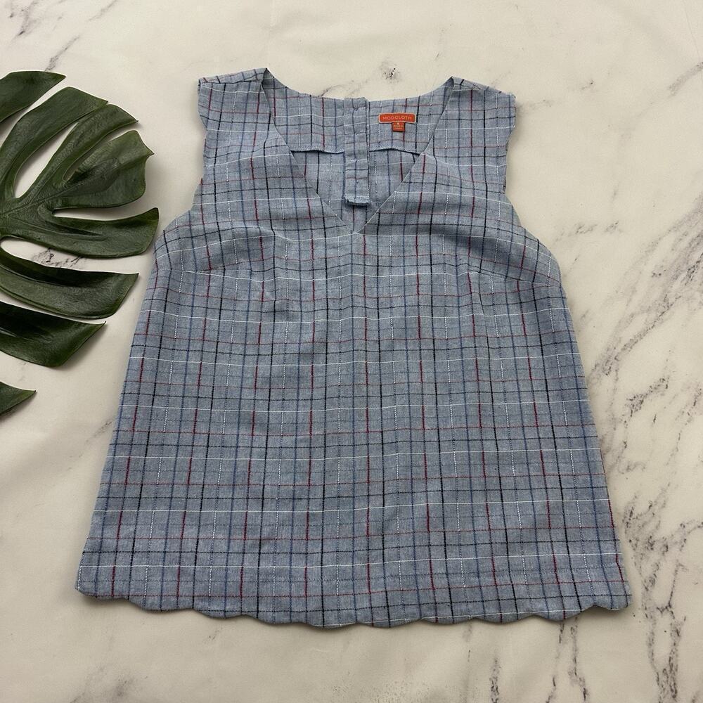 Modcloth Retro Scallop Trim Top Size S Blue Red Check Nautical Buttons Tank